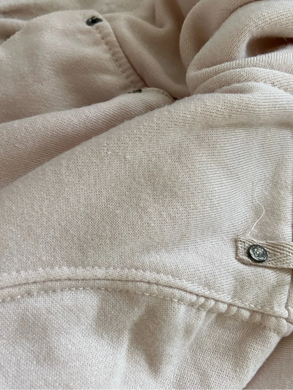 Blank Noir Women’s Beige/pink Ruffle Front Sweater Jacket size S